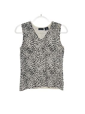 GEORGE Animal Print Blouse Silk Blend Sleeveless V-Neck Knit Beige Black Women M